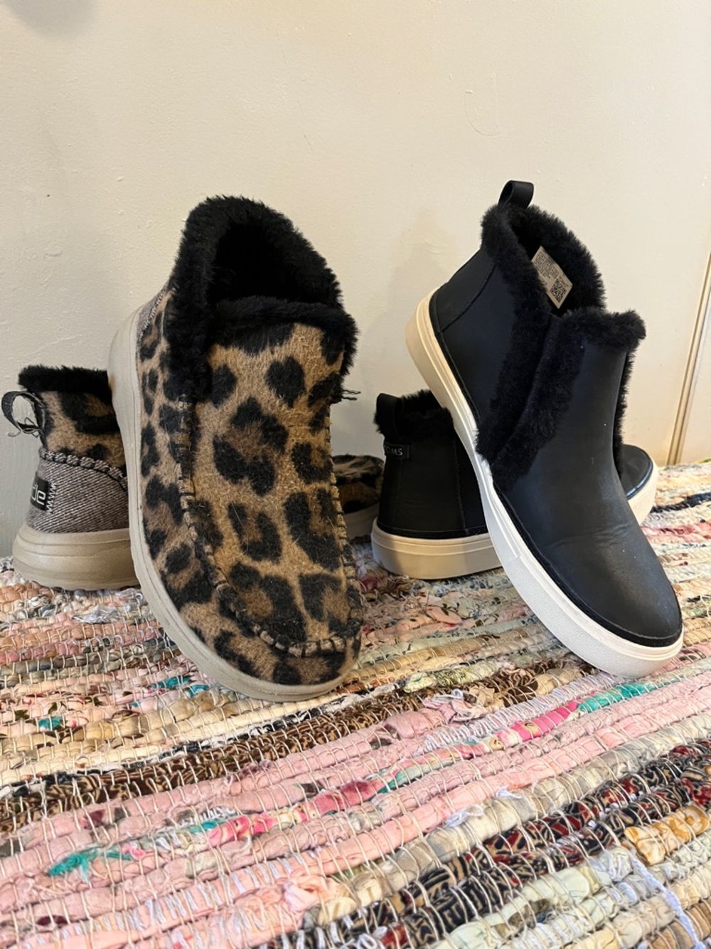 Leopard Faux-Fur Slip-On Sneakers - Tan & Black (2 pairs included)